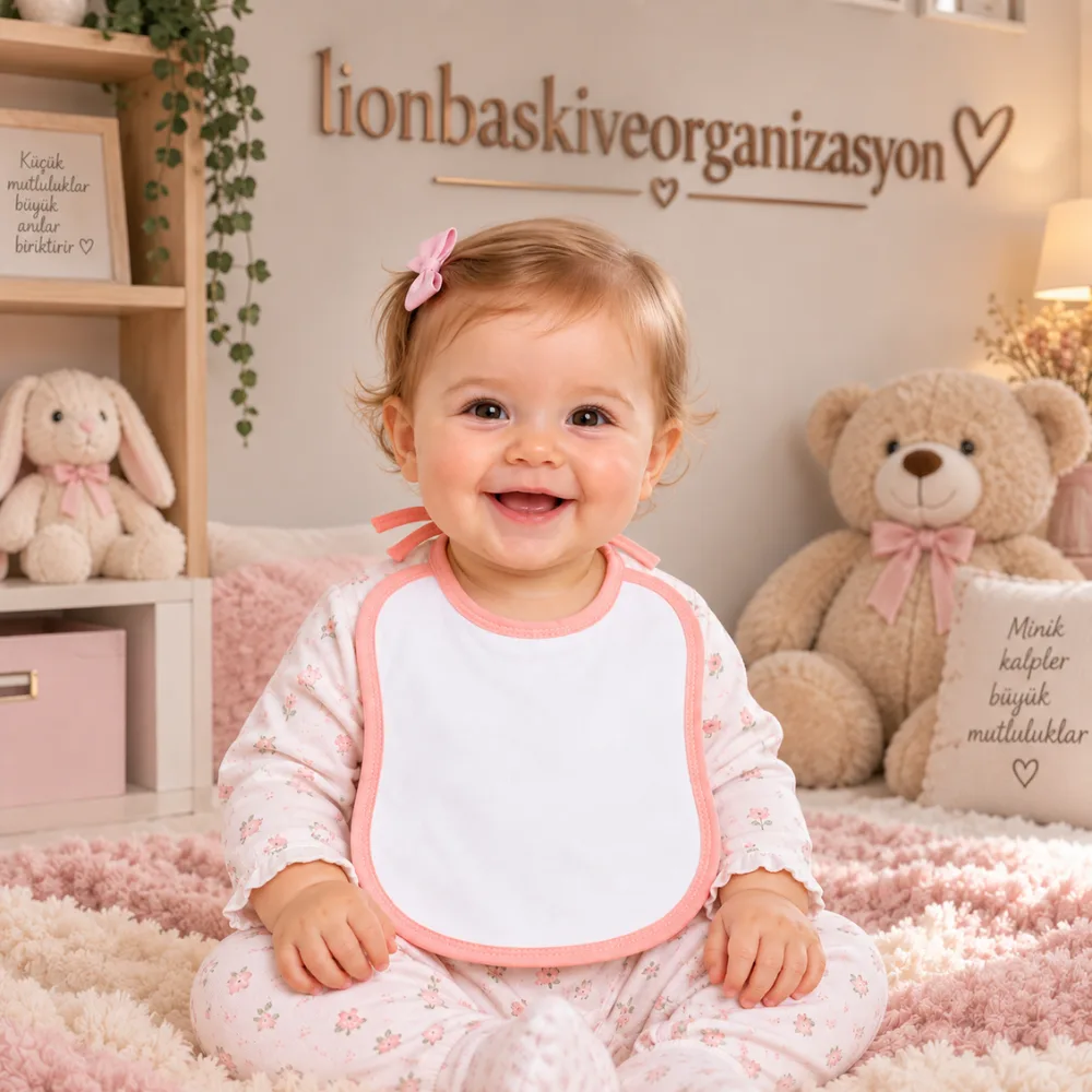 Pembe Kenarlı Beyaz Bebek Mama Önlüğü Pembe Kenarlı Beyaz Bebek Mama Önlüğü
