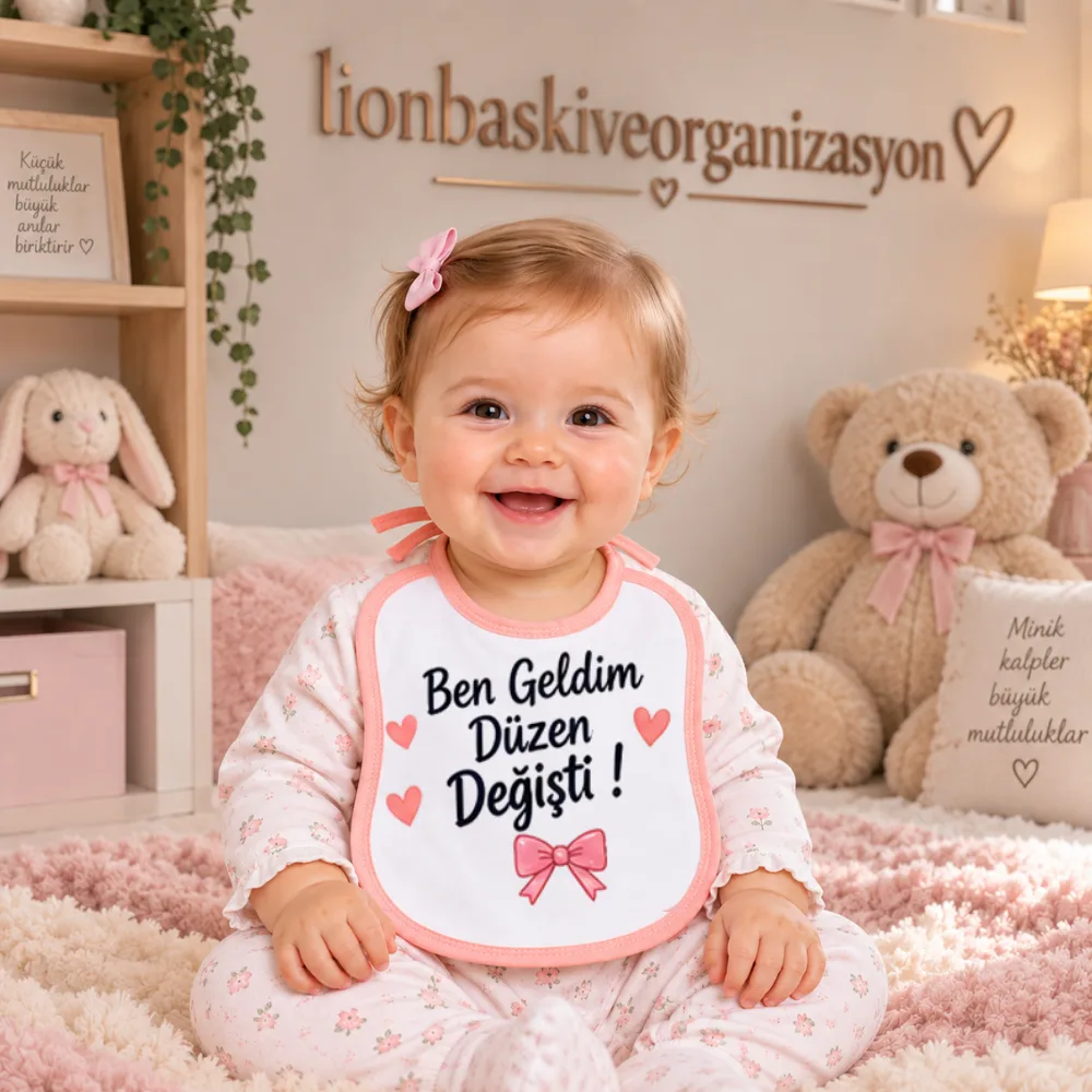 Ben Geldim Düzen Değişti Baskılı Bebek Mama Önlüğü