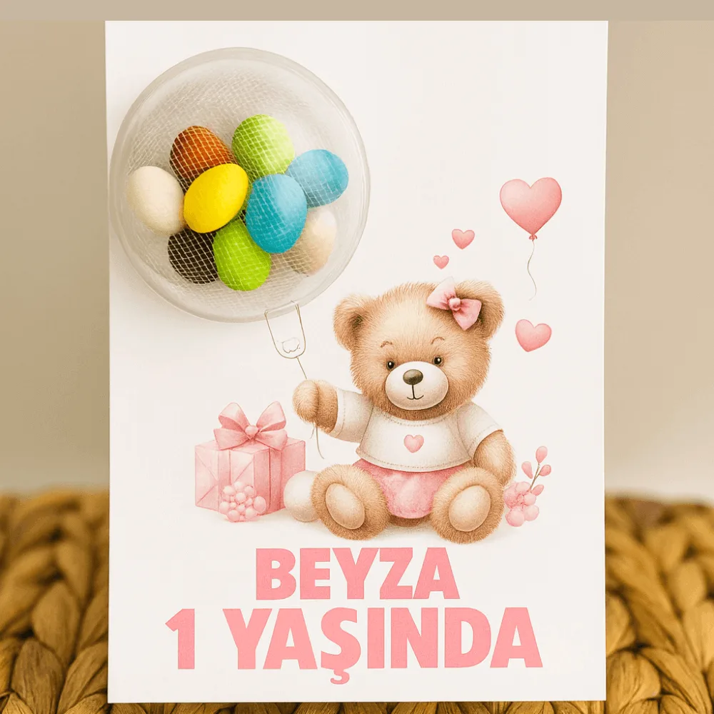 1 Yaş Doğum Günü Ayıcık Temalı Şekerli Kart Hediyeliği – Kişiye Özel Bebek Doğum Günü Hediyesi 1 Yaş Doğum Günü Ayıcık Temalı Şekerli Kart Hediyeliği – Kişiye Özel Bebek Doğum Günü Hediyesi