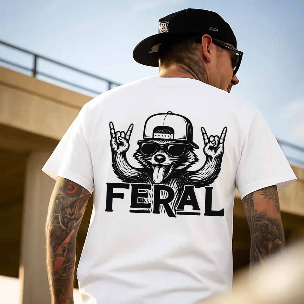 Feral Yazılı Stilize Rakun Baskılı Oversize Tişört – Wild Street Edition Feral Yazılı Stilize Rakun Baskılı Oversize Tişört – Wild Street Edition