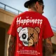Happiness Drip Bear Baskılı Kırmızı Oversize Tişört – Split Skull Edition Happiness Drip Bear Baskılı Kırmızı Oversize Tişört – Split Skull Edition