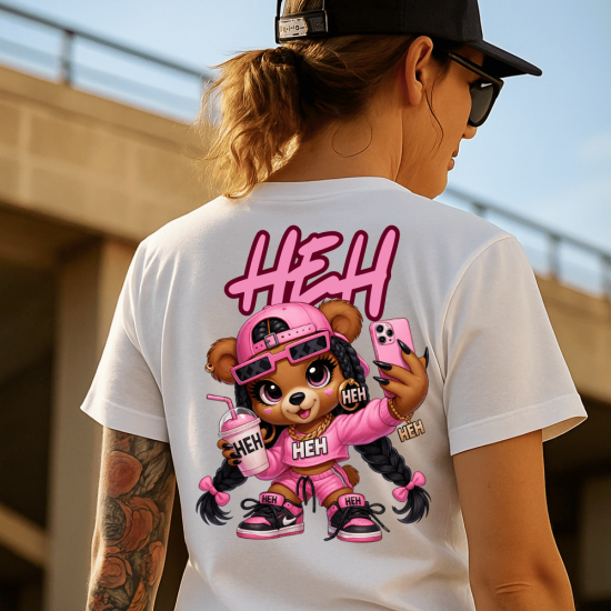 HEH Pink Street Bear Baskılı Oversize Tişört – Cute Urban Style Edition