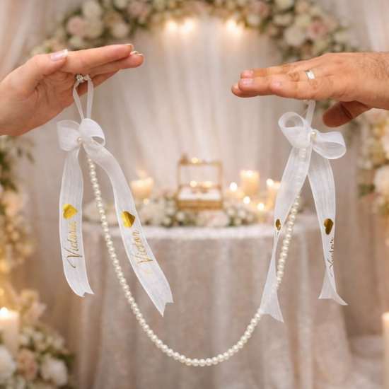 İsimli Nikâh Kurdelesi – İncili ve Gold Baskılı Nikâh Bağı