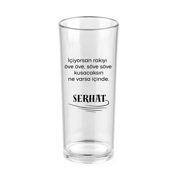 İsimli Söz Baskılı Rakı Bardağı – Serhat Yazılı Cam Rakı Kadehi