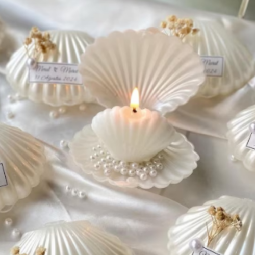 İstiridye Kabuk Mum – İnci Detaylı Dekoratif Hediyelik Mum