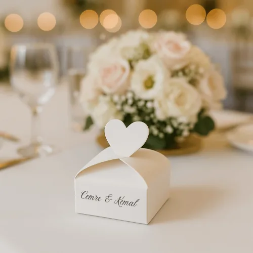 Kalpli Kapaklı Nikah Şekeri Kutusu – İçinde Badem Şekeri