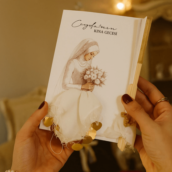 Kına Gecesi Özel Tasarım Gelin Kartı ve Yelpaze Seti – Kişiye Özel Kına Hediyeliği