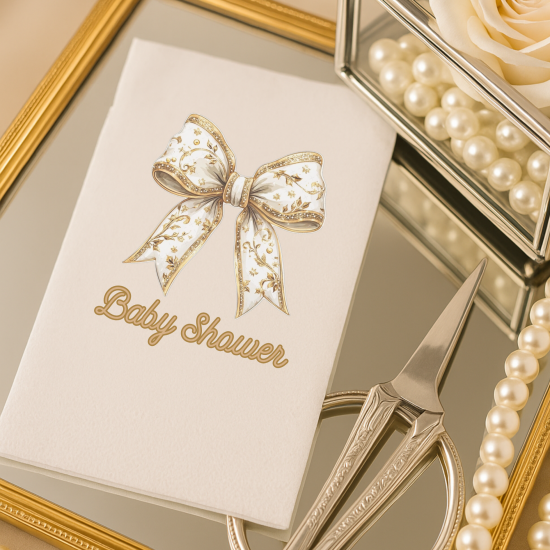 Kişiye Özel Baby Shower Peçetesi – Altın Desenli Kurdele Temalı