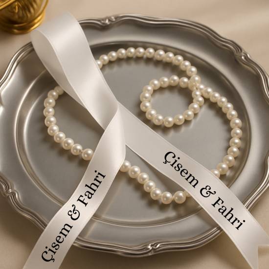 Kişiye Özel Baskılı Saten Kurdele – Söz, Nişan ve Düğün Törenleri İçin İsim Yazılı Tepsi Kurdelesi