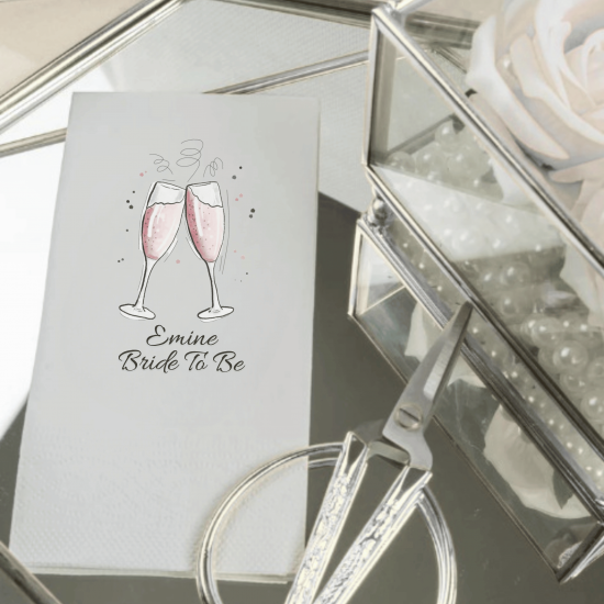 Kişiye Özel Bride To Be Peçetesi – Kadeh Temalı Bekarlığa Veda Masa Peçetesi