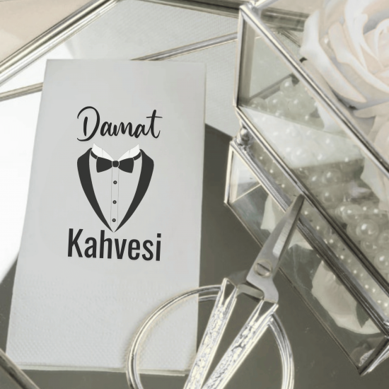 Kişiye Özel Damat Kahvesi Garson Katlama Peçete – Şık Damat Smokini Tasarım