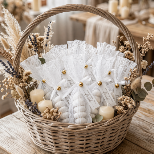 Kişiye Özel Dantelli Kesede Badem Şekeri Hediyelik – Nikah Söz Nişan Şekeri