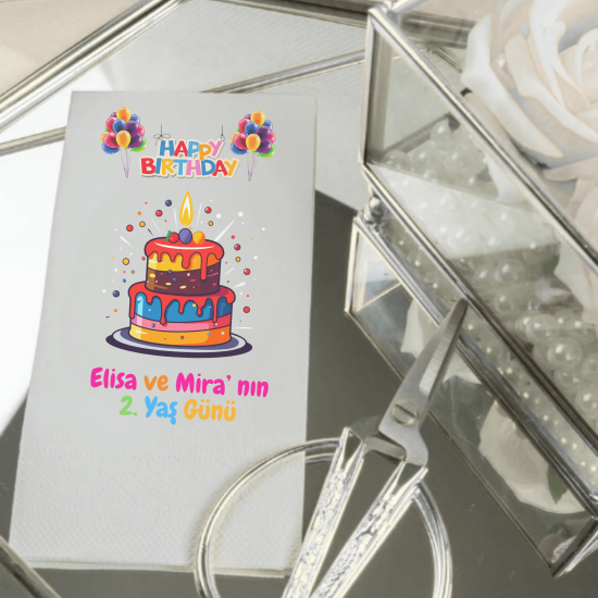 Kişiye Özel Doğum Günü Peçetesi | İsim ve Yaş Baskılı Renkli Pasta Konsept