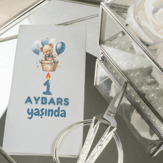 Kişiye Özel Doğum Günü Peçetesi – Ayıcık Temalı İsimli Parti Peçetesi