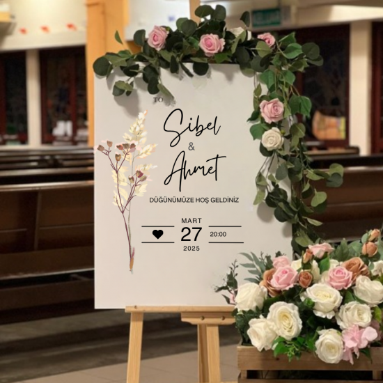 Kişiye Özel Düğün Karşılama Panosu – Minimal Botanical Tasarım