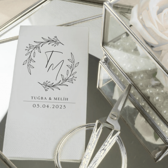 Kişiye Özel Düğün & Nişan Peçetesi | İsim ve Tarih Baskılı Zarif Monogram Tasarım