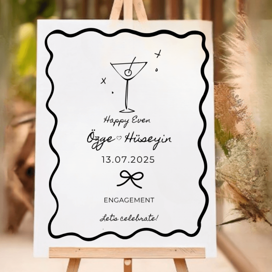 Kişiye Özel Eğlenceli Nişan Karşılama Panosu – Kokteyl Temalı Tasarım