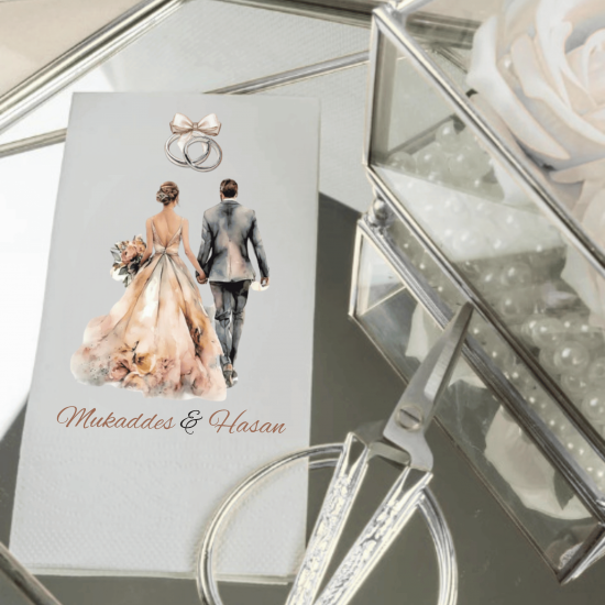 Kişiye Özel Gelin Damat Baskılı Düğün Peçetesi – İsimli Nikah & Davet Masası Peçetesi