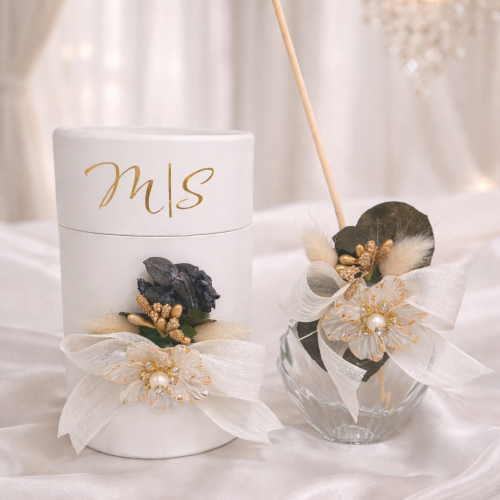 Kişiye Özel Gold Yazılı Oda Kokusu Seti – Şık Kutulu Bambu Çubuklu Difüzör