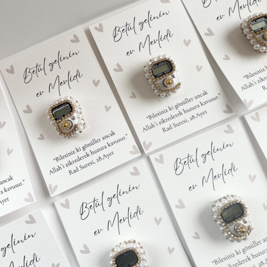 Kişiye Özel İnci İşlemeli Dijital Zikirmatik Mevlid Hediyeliği – Betül Gelinin Mevlid Hatırası