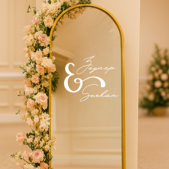 Kişiye Özel İsim & Ampersand Folyo Yazı Sticker – Düğün Ayna Karşılama Panosu İçin