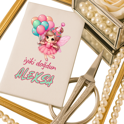 Kişiye Özel İyi Ki Doğdun Alexa Doğum Günü Peçetesi – Peri Kız ve Balon Temalı