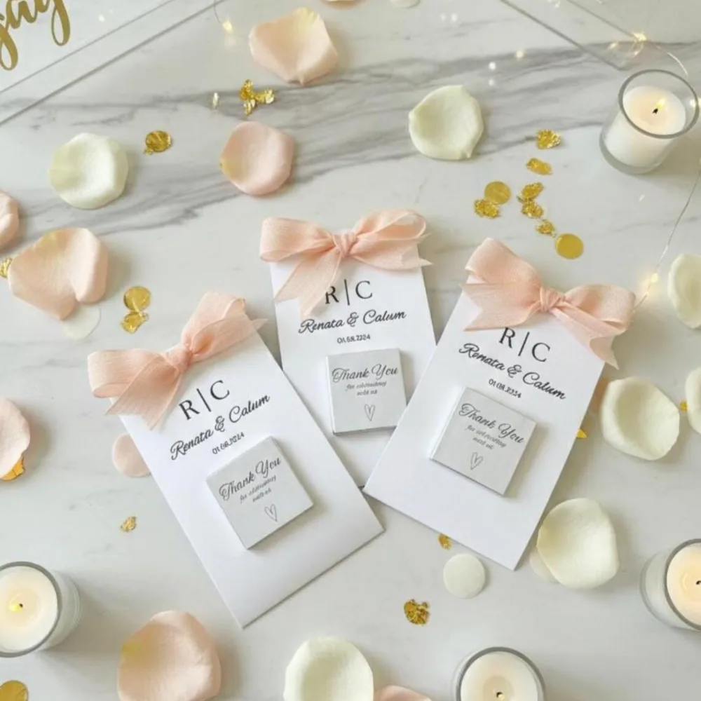Kişiye Özel Kartlı Madlen Çikolata Hediyelik – Kurdeleli Nikah & Nişan Hediyeliği