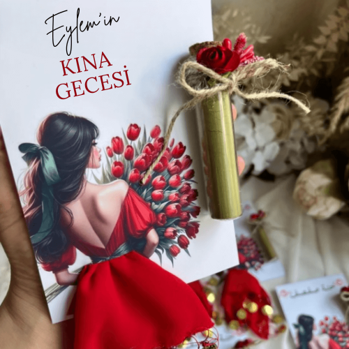 Kişiye Özel Kına Gecesi Halay Mendili ve Kına Kartı Seti