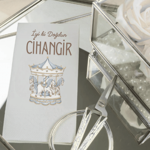 Kişiye Özel Mavi Atlı Karınca Temalı Doğum Günü Peçetesi | Erkek Bebek Parti Peçete