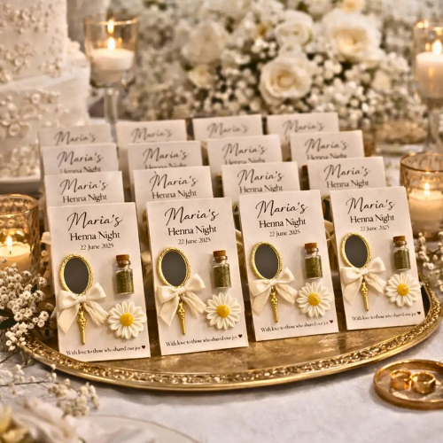 Kişiye Özel Melek Model Ayna Papatya Mum ve Kına Seti – Kına Gecesi Hediyeliği