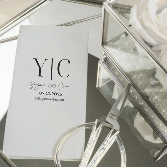 Kişiye Özel Monogram Düğün Peçetesi – İsim ve Tarih Baskılı Minimal Nikah & Söz Masası Peçetesi