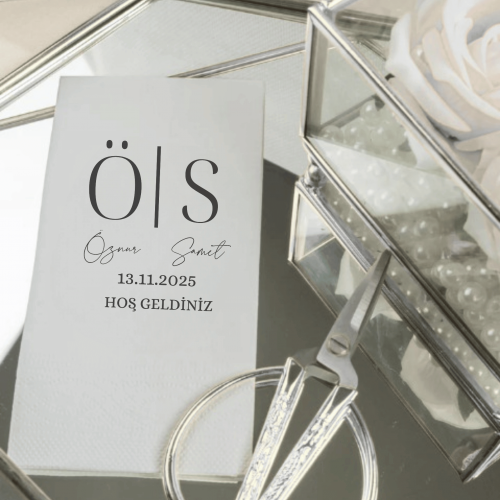 Kişiye Özel Monogram Söz & Nişan Peçetesi – İsim ve Tarih Baskılı Minimal Masa Peçetesi
