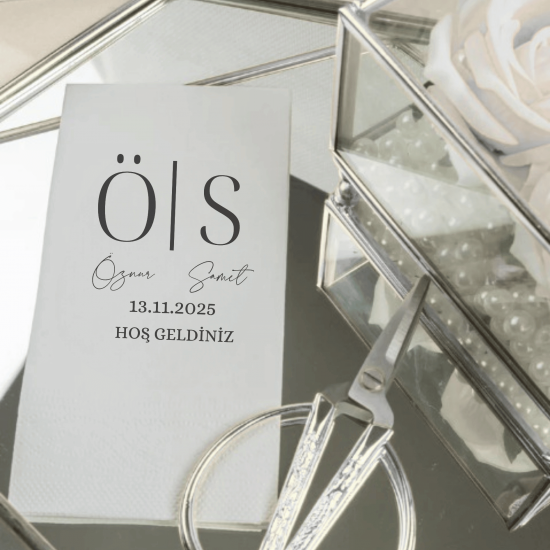 Kişiye Özel Monogram Söz & Nişan Peçetesi – İsim ve Tarih Baskılı Minimal Masa Peçetesi