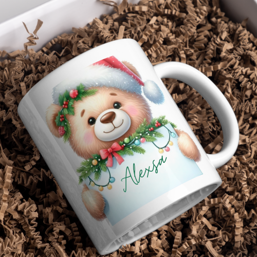 Kişiye Özel Noel Ayısı Kupa – Sevimli Yılbaşı Temalı ve İsim Yazılı Tasarım