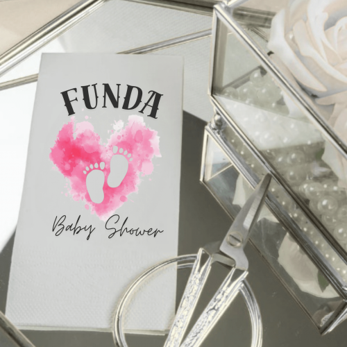 Kişiye Özel Pembe Baby Shower Peçetesi | İsim Baskılı Bebek Karşılama Masa Süsü