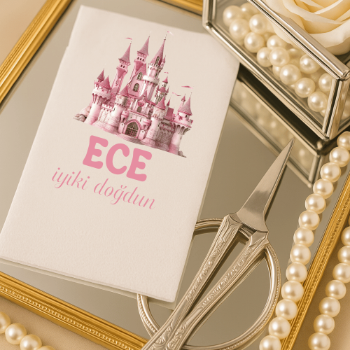 Kişiye Özel Pembe Şato Temalı Doğum Günü Peçetesi