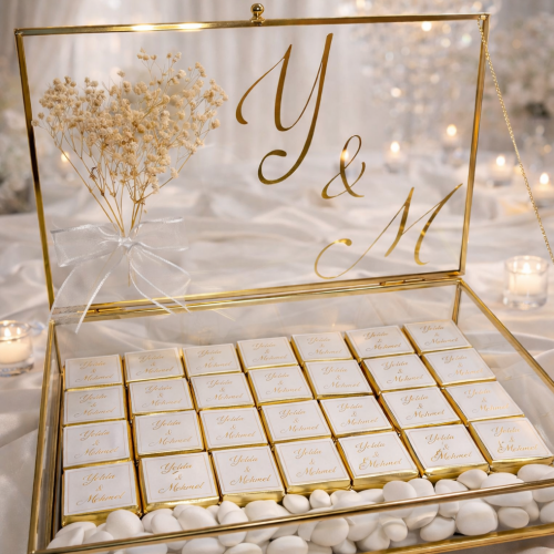 Kişiye Özel Pleksi İsim Yazılı Çikolata Kutusu – Söz, Nişan ve Nikah Hediyeliği