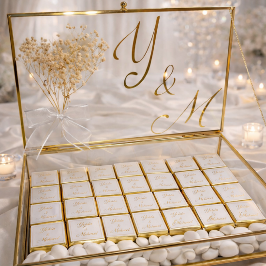 Kişiye Özel Pleksi İsim Yazılı Çikolata Kutusu – Söz, Nişan ve Nikah Hediyeliği