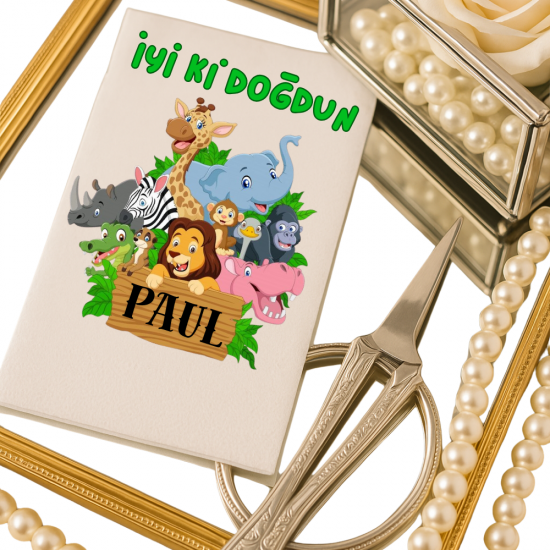 Kişiye Özel Safari Hayvanları Doğum Günü Peçetesi – Jungle Temalı İsim Yazılı Parti Tasarımı