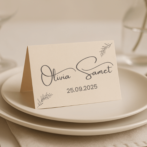 Krem Soft Minimal Düğün Masa İsim Kartı – Kişiye Özel (Olivia & Samet Modeli)