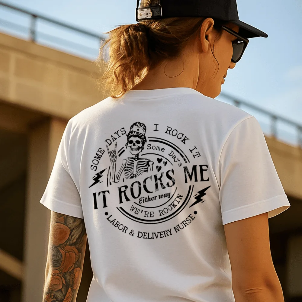 Labor & Delivery Nurse Rock Theme Oversize Tişört – Skeleton Nurse Edition Labor & Delivery Nurse Rock Theme Oversize Tişört – Skeleton Nurse Edition