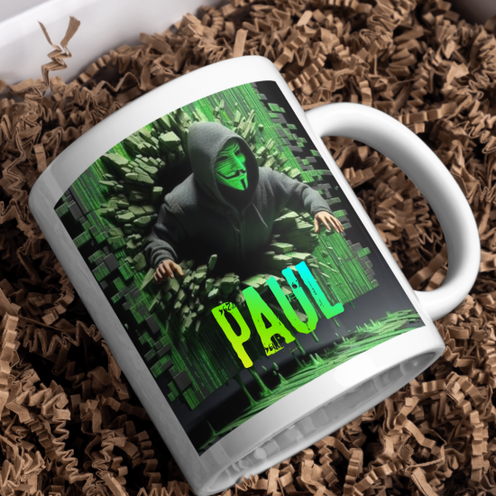 PAUL Hacker Temalı Kişiye Özel Kupa Bardak – Siber Dünya Tasarımı