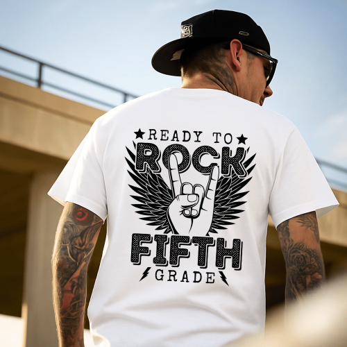 Ready to Rock Fifth Grade Oversize Tişört – Winged Rock Hand Edition