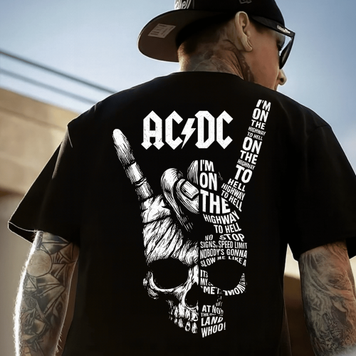 Rock & Skull El İşareti Baskılı Oversize Tişört – Highway Vibes Edition