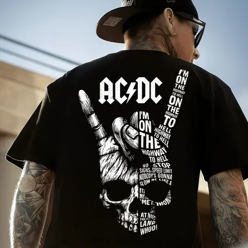 Rock & Skull El İşareti Baskılı Oversize Tişört – Highway Vibes Edition