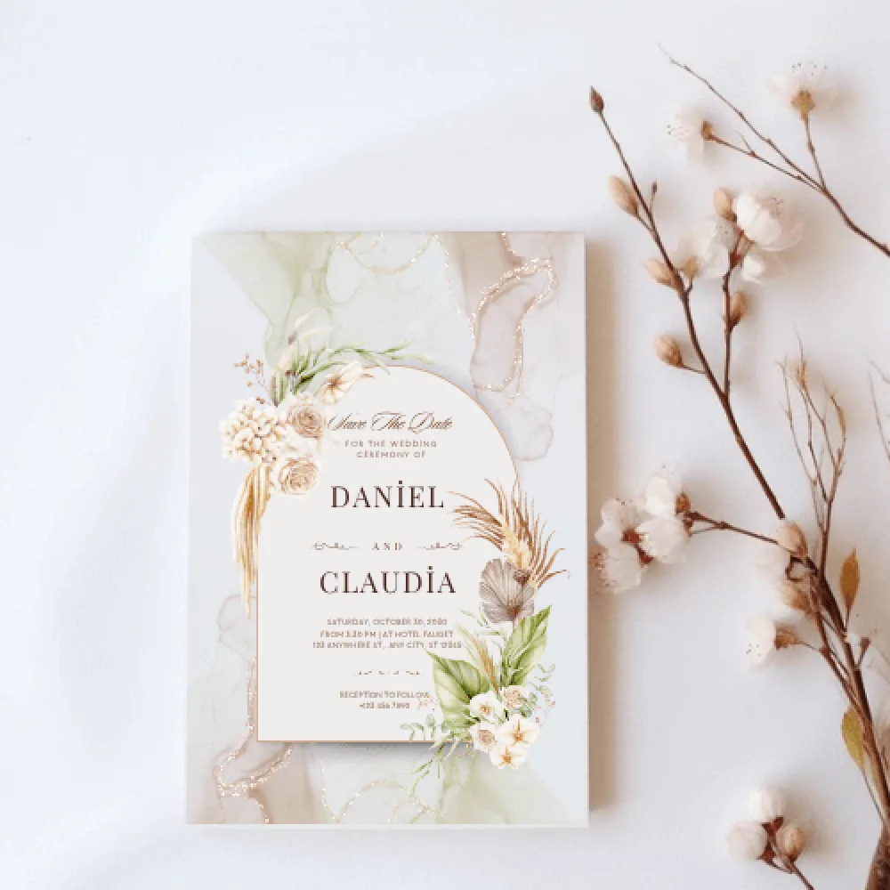 Rustik Kır Çiçekli Save The Date Düğün Davetiyesi – Pastel Bohem Tasarım Rustik Kır Çiçekli Save The Date Düğün Davetiyesi – Pastel Bohem Tasarım