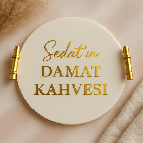 “Sedat’ın Damat Kahvesi” Gold Folyo Yazı Sticker (Tepsi Üzeri İçin Uygulama)