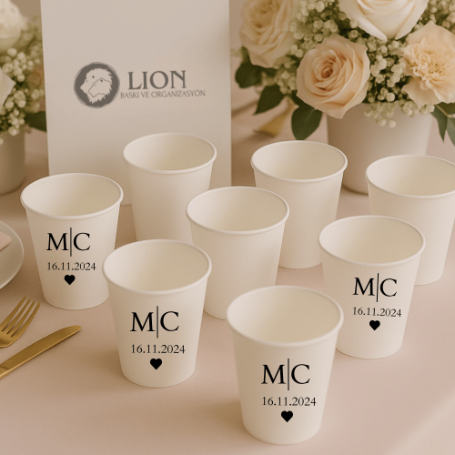 Sticker Baskılı Karton Bardak – Kişiye Özel Düğün & Nişan Bardağı