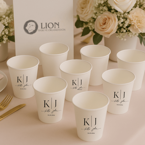 Sticker Baskılı Kişiye Özel Karton Bardak – Düğün & Nişan Bardağı