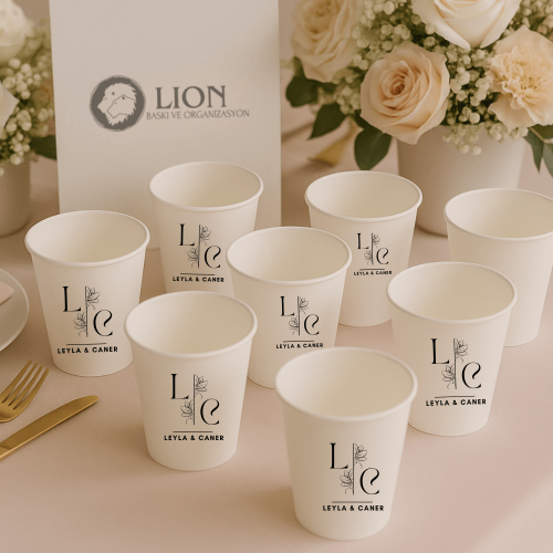 Sticker Baskılı Karton Bardak – Kişiye Özel Düğün & Nişan Bardağı